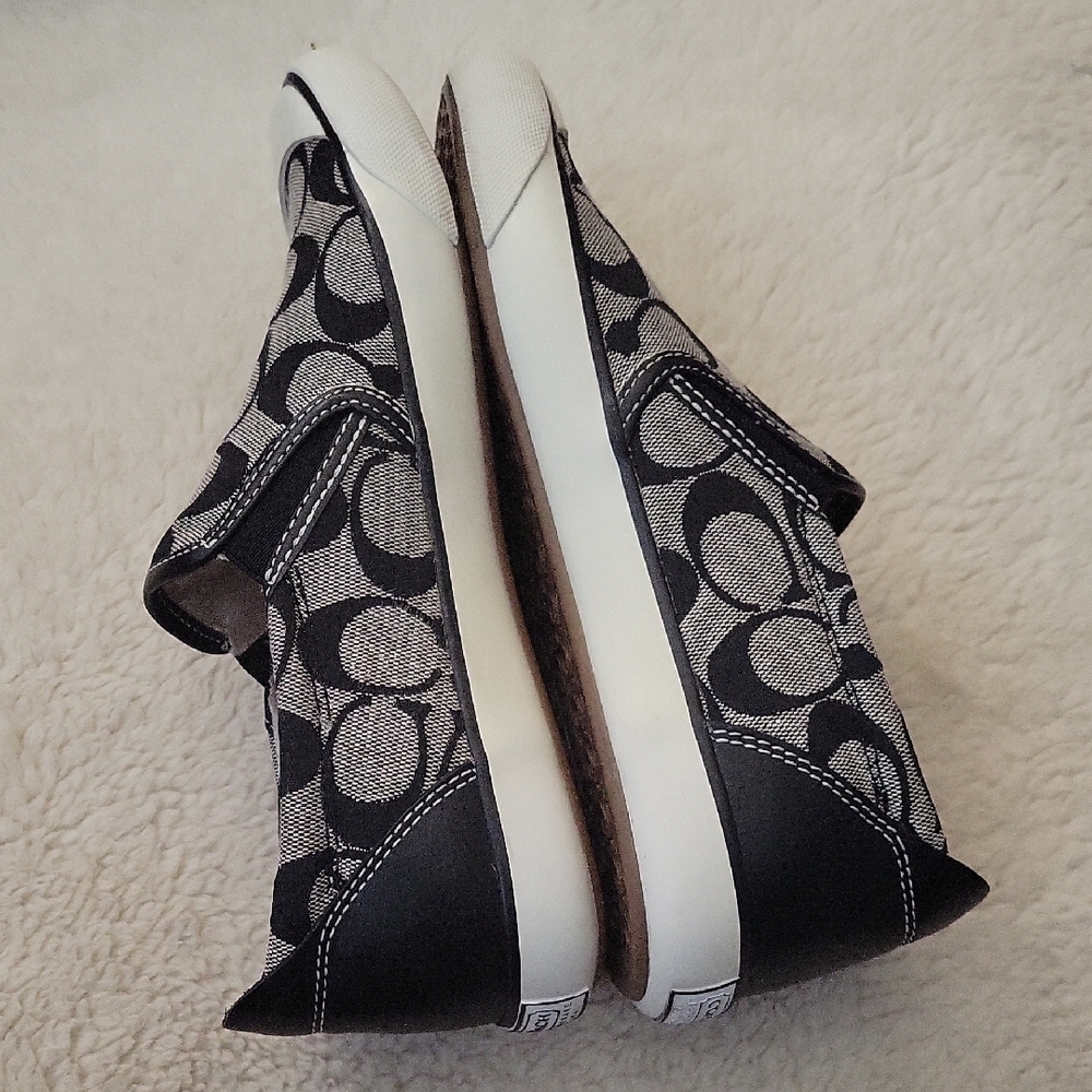 Coach Monogram Black and Gray Slip-On Sneakers - Picture 4 of 8